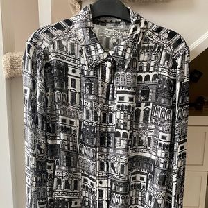 Equipment black and white printed button down top